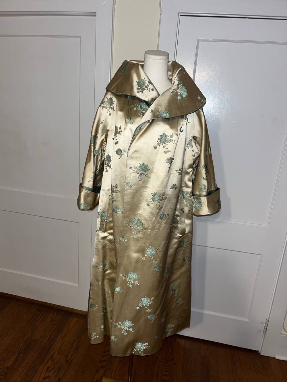 Elegant Satin Green Opera Coat
